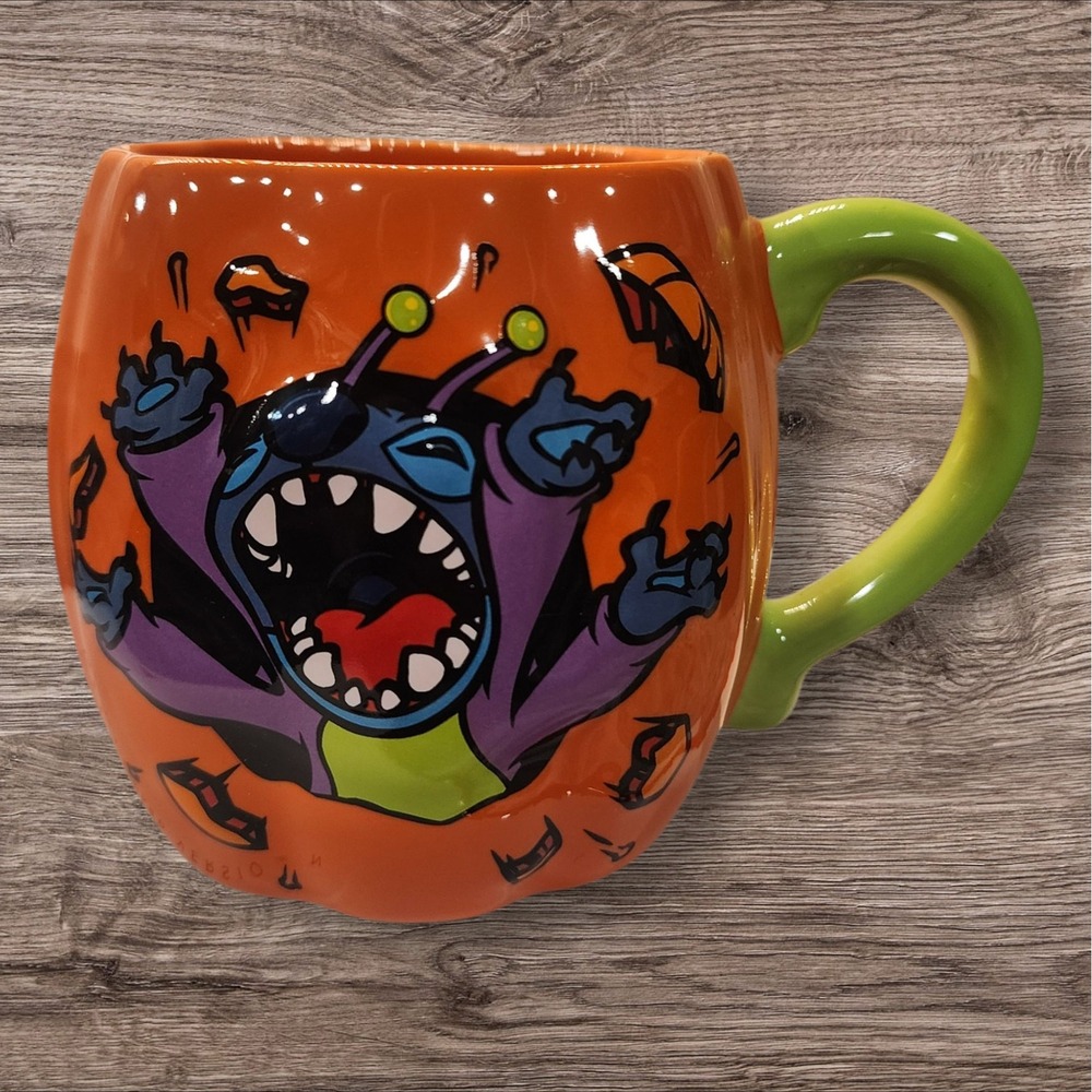 Disney Stitch Halloween Mug 14‎ oz Orange Pumpkin Shaped "Happy Halloween"